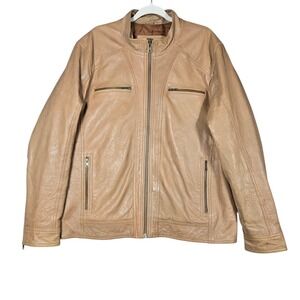 Milwaukee Leather Jacket Mens XL Tan Genuine Leather Moto Motorcycle Biker